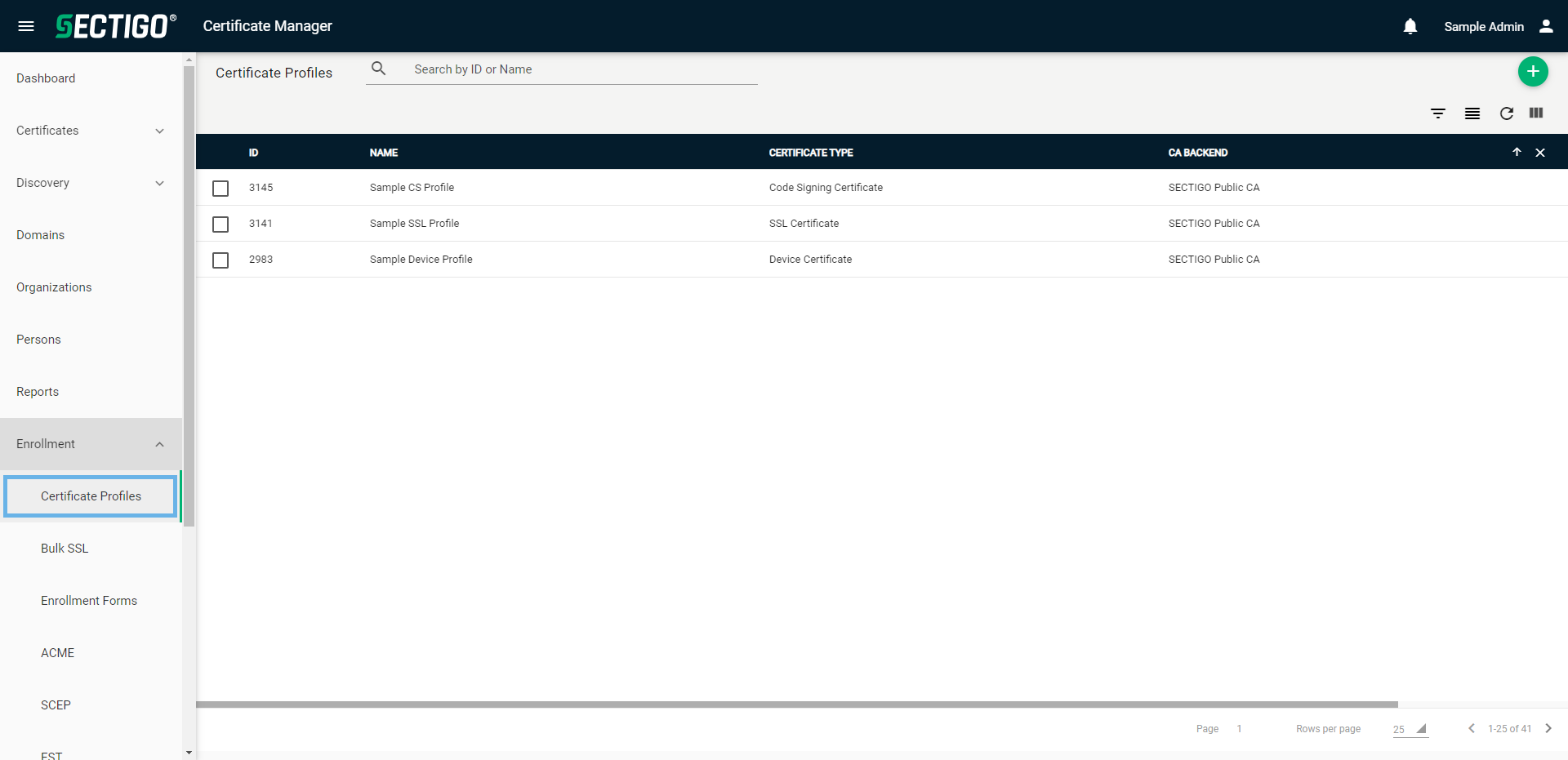 certificate profile assignment table