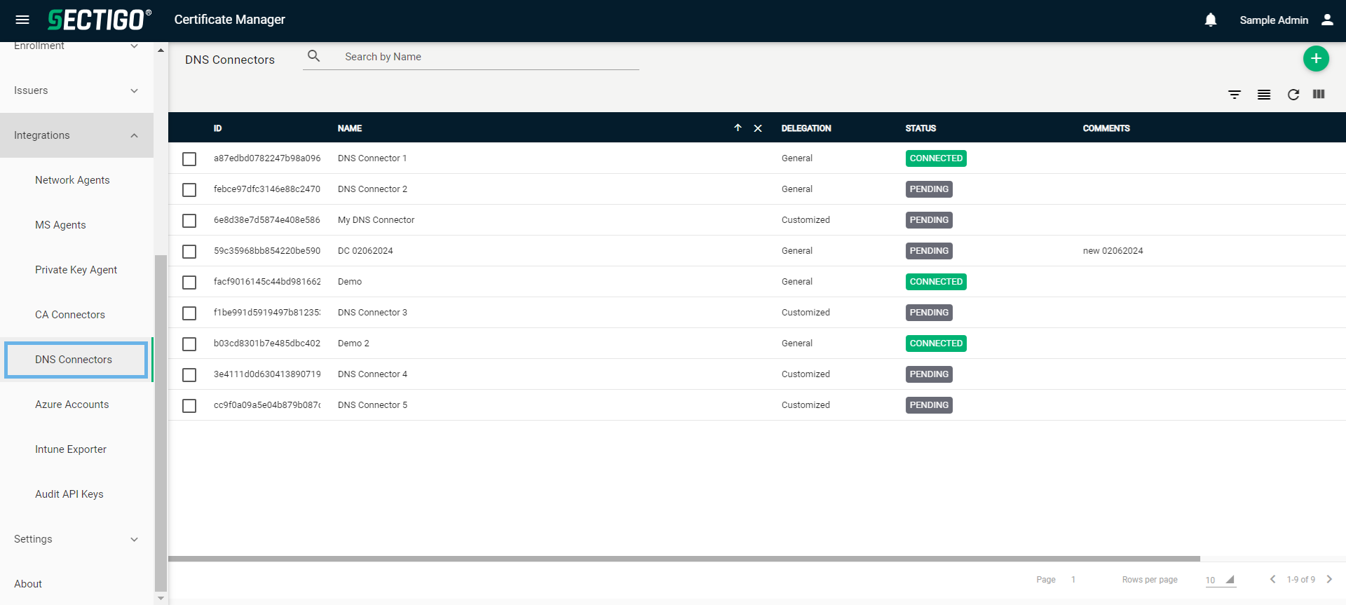 DNS Connectors page