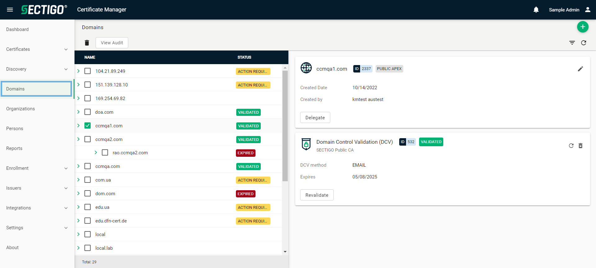 Understanding domains :: Sectigo Certificate Manager Documentation