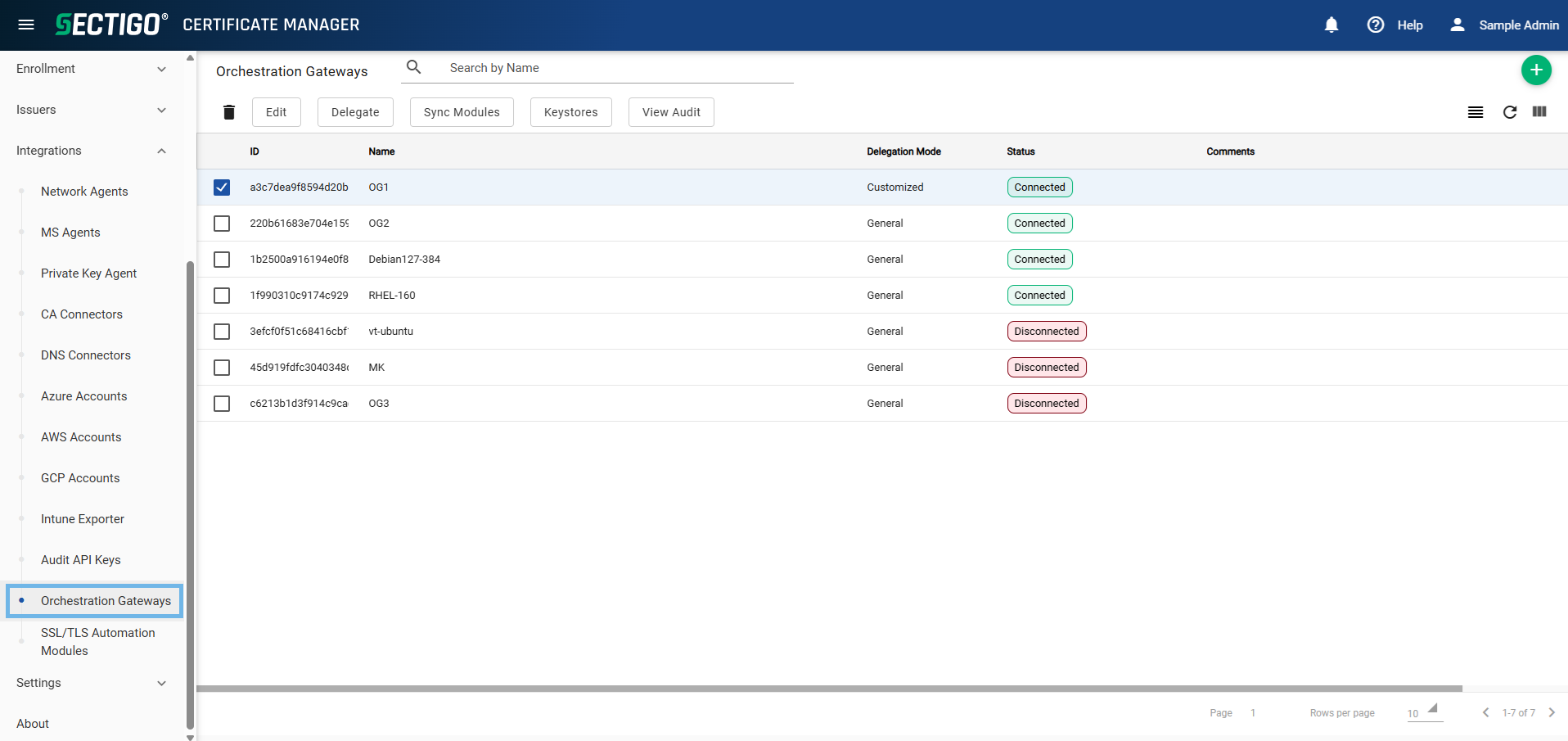 Orchestration Gateways page