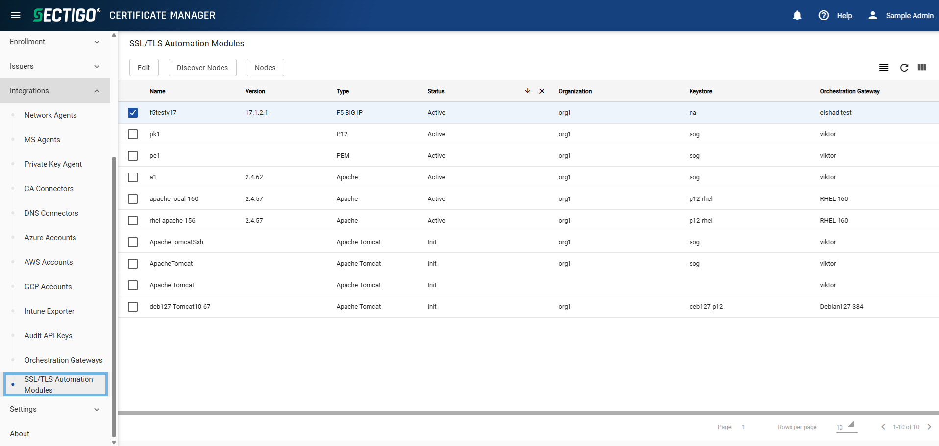 SSL/TLS Automation Modules page