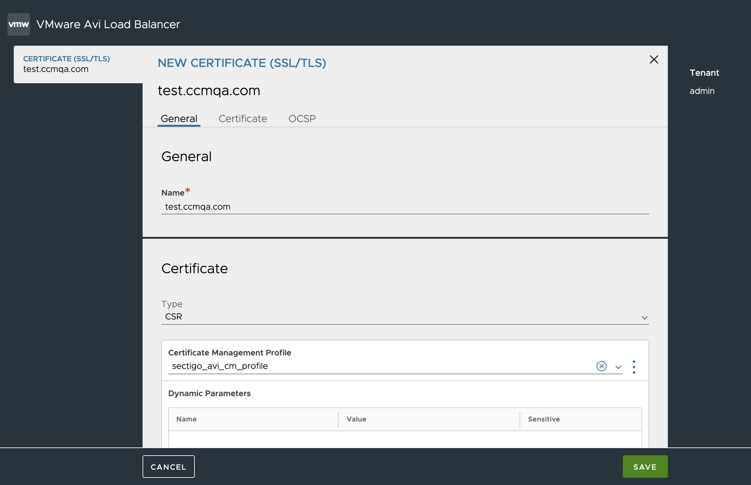 New Certificate SSL/TLS