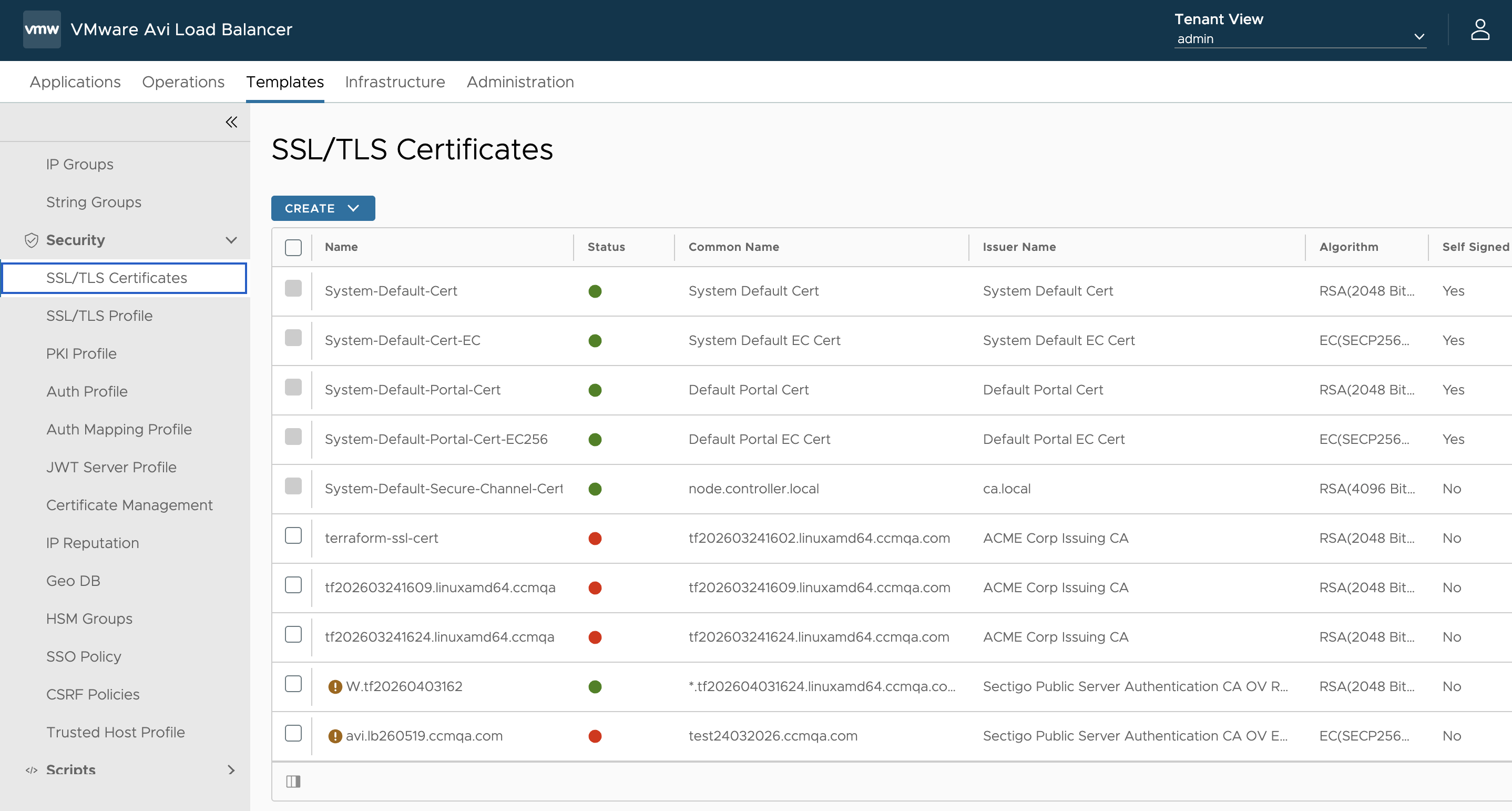 Avi Security Certificates Page