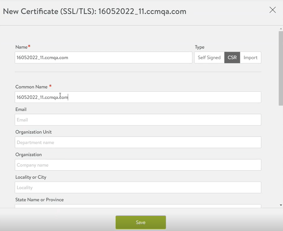New Certificate Window
