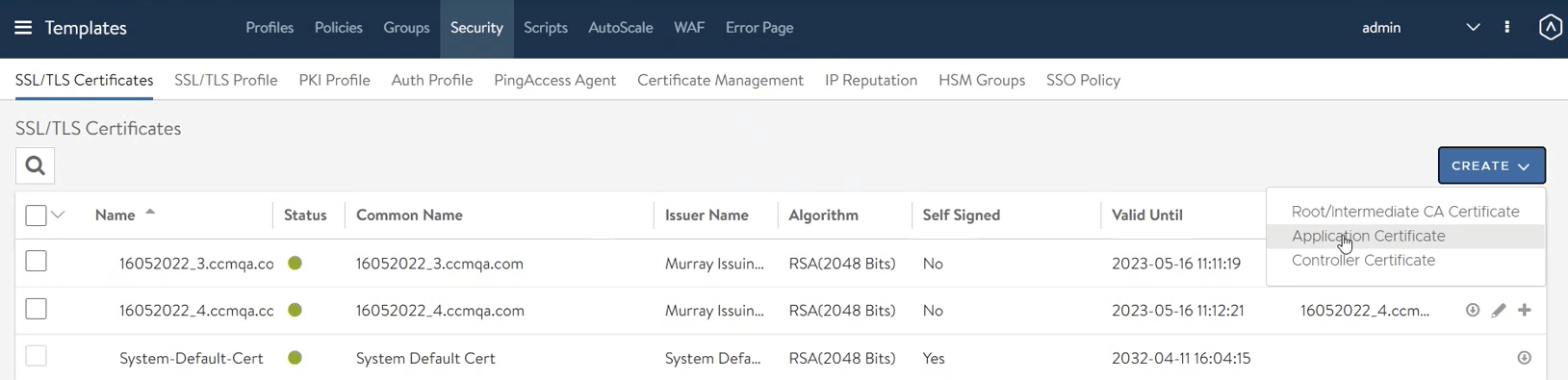 SSL/TLS Certificates Page