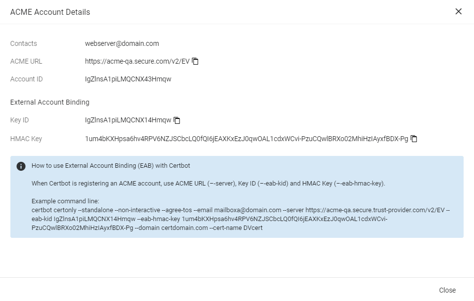 SCM ACME account details