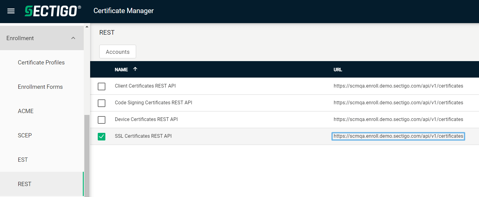 SSL certificates REST API