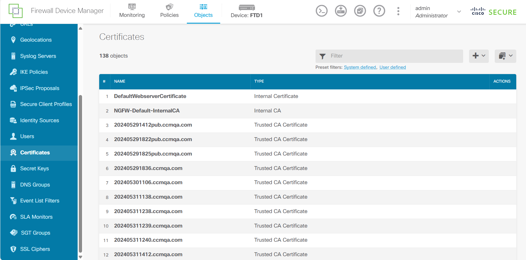 Cisco FTD certificates