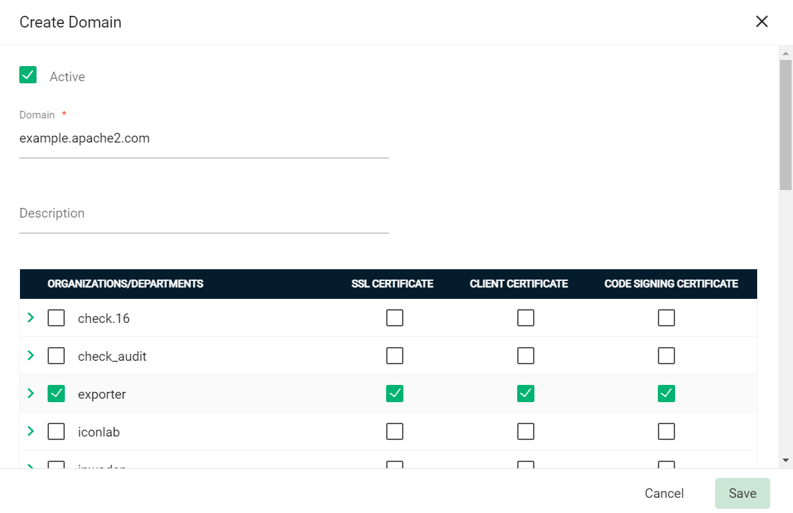 SCM create domain page