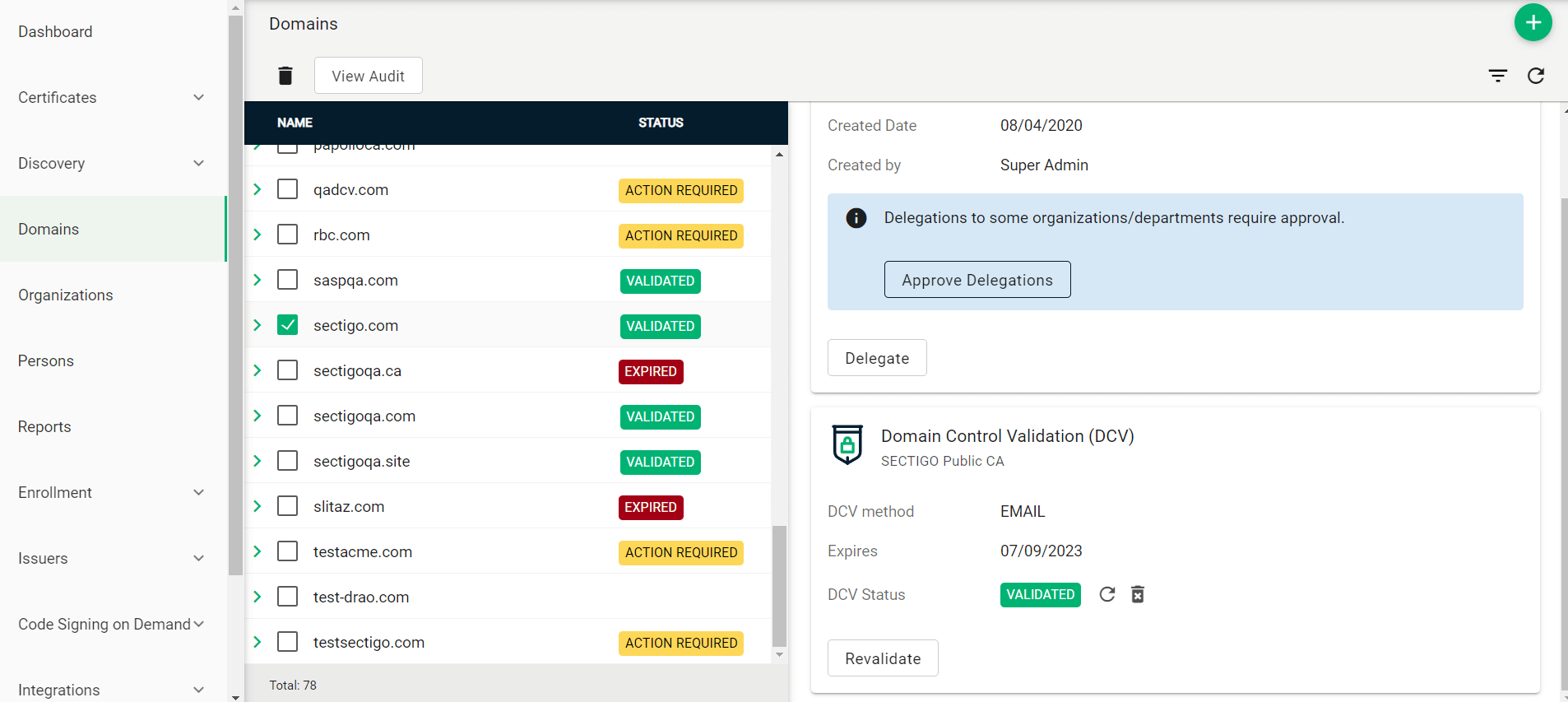 SCM Domains page