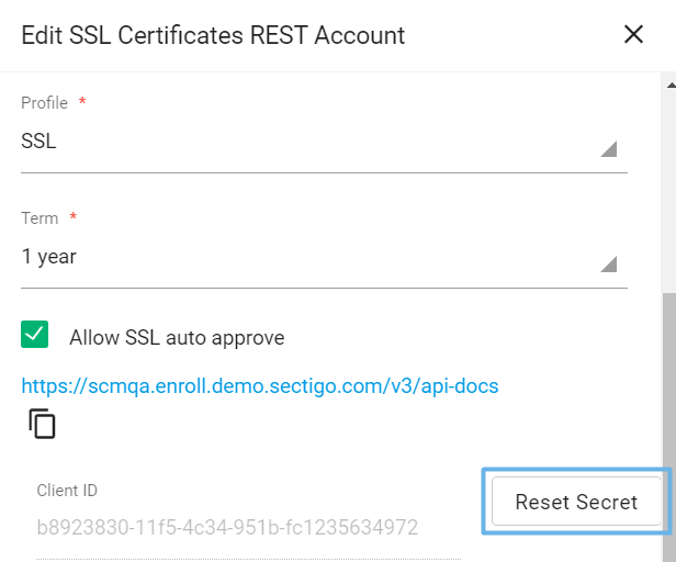 SSL certificates REST accounts