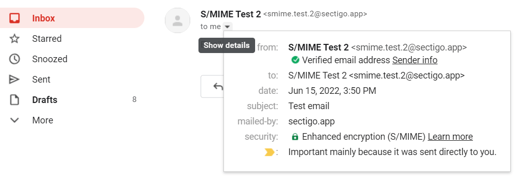 Email sender info