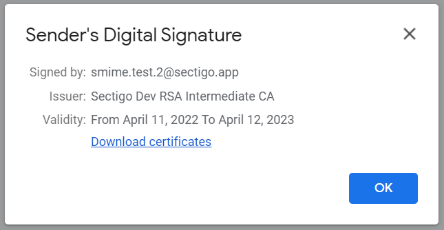 Sender’s digital signature