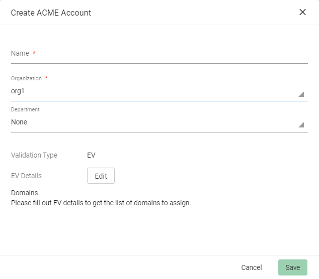 Create ACME account page