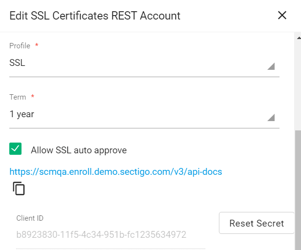 SSL certificates REST accounts