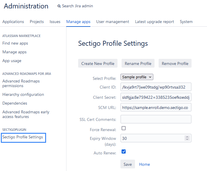 profile settings