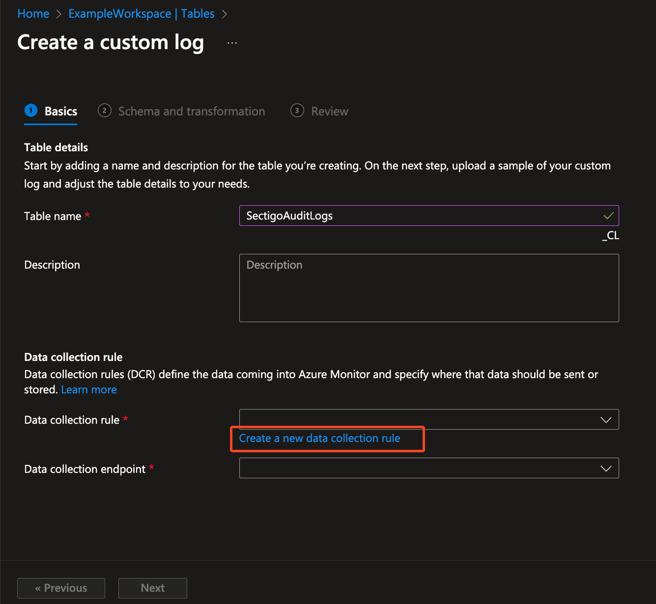 Create custom log