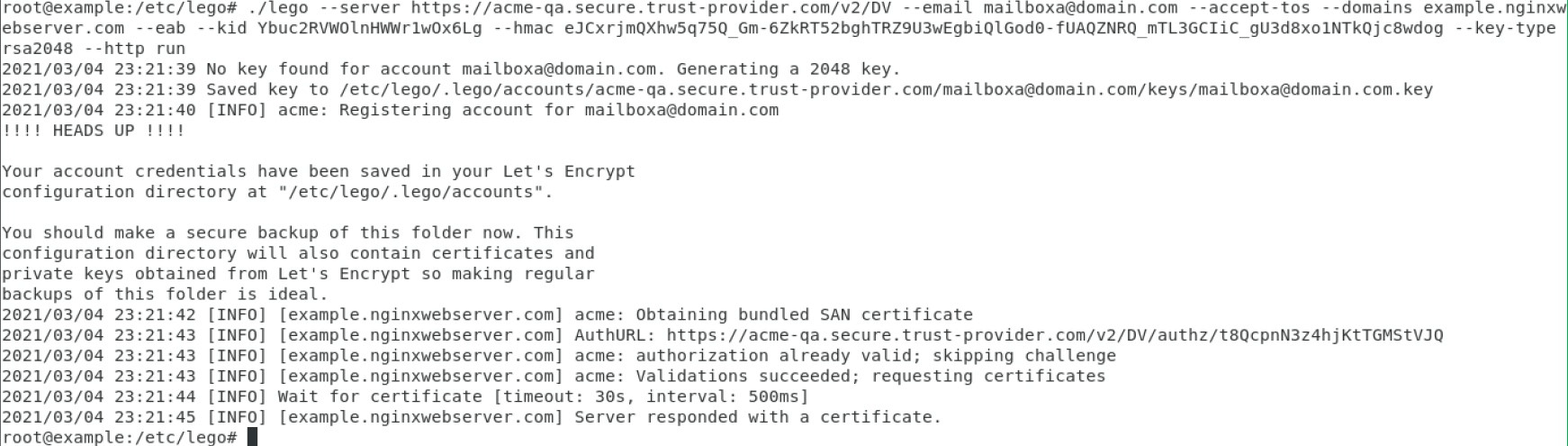 DV certificate example
