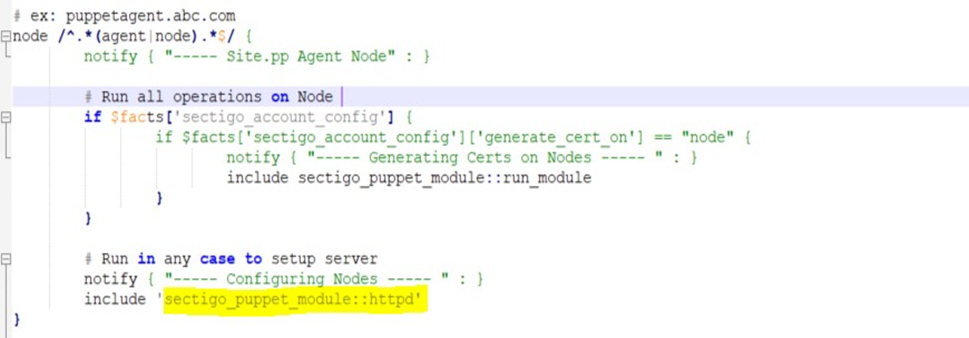 Puppet Sectigo site.pp file