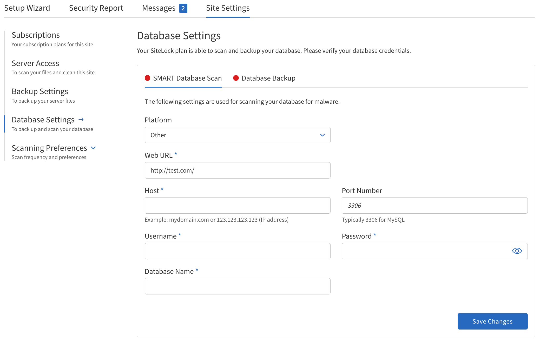 Database Settings