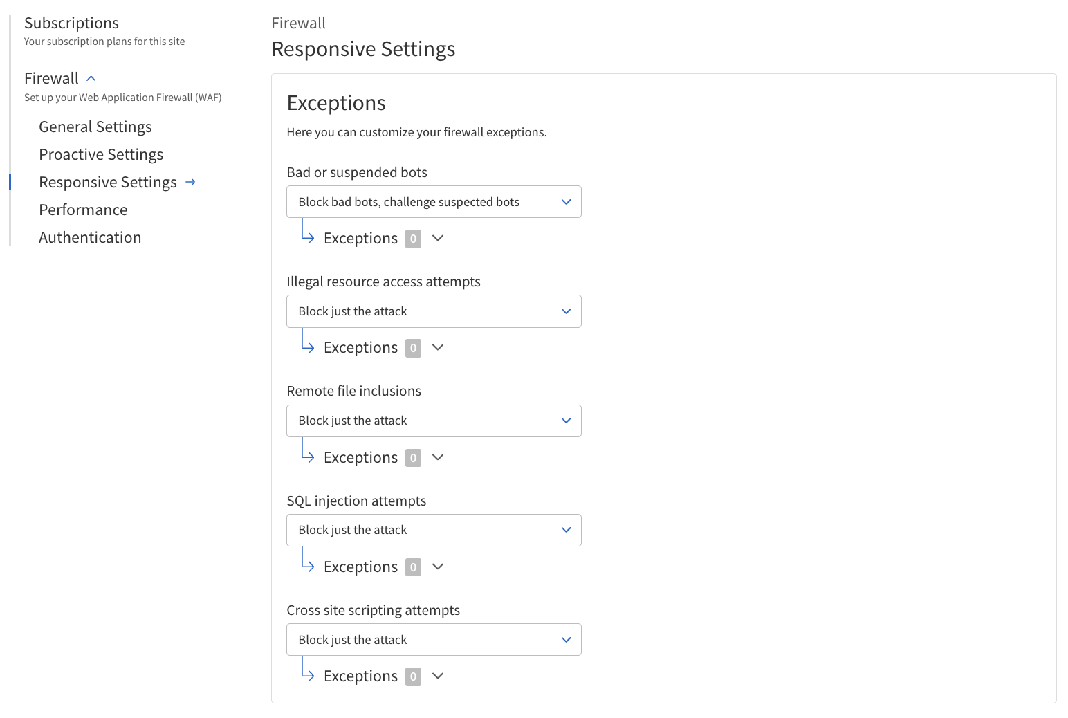 Responsive Settings