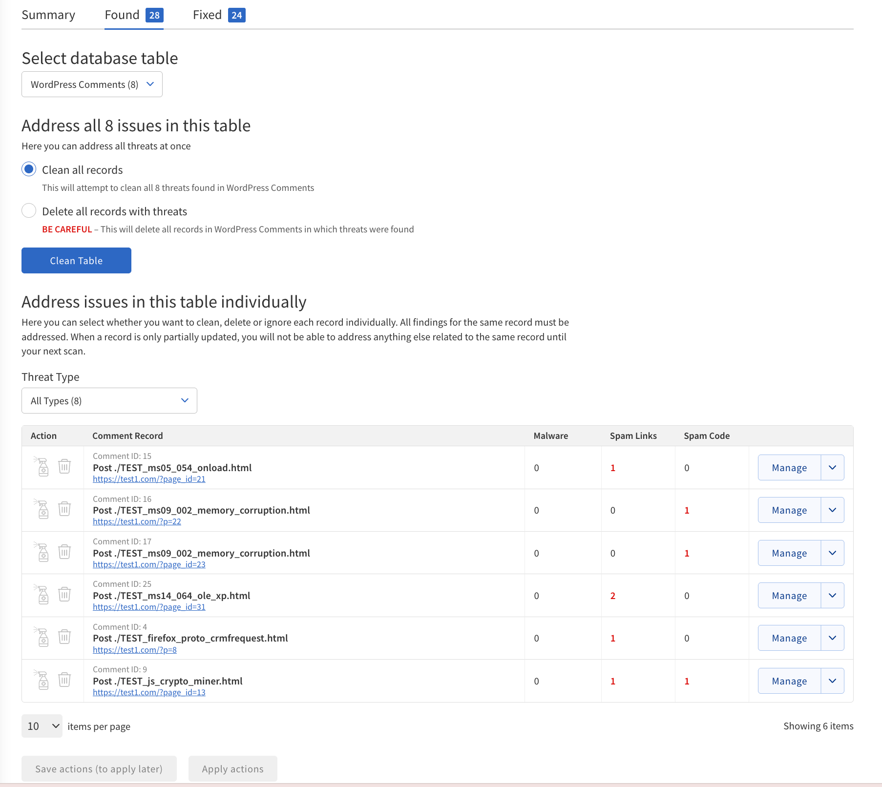 SMART Database Scan Found tab