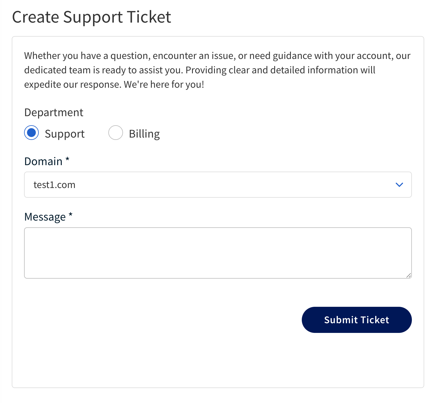 Submit Ticket form