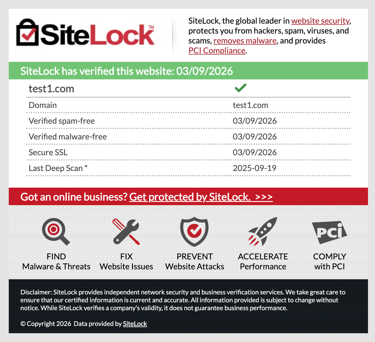 SiteLock Trust Seal details page