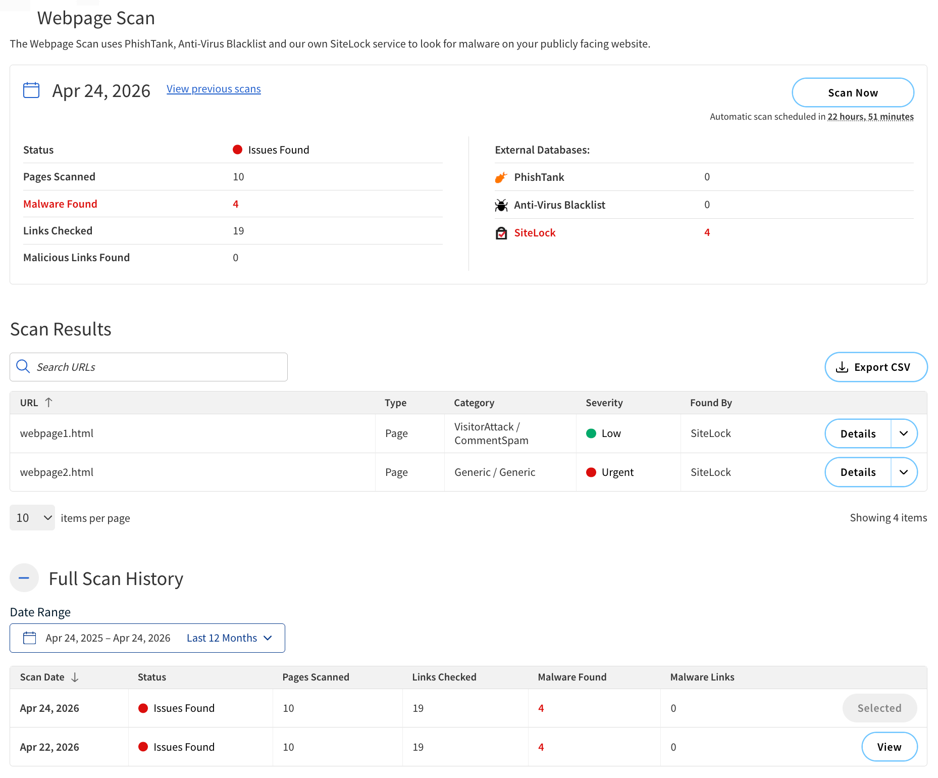 Webpage Scan Overview
