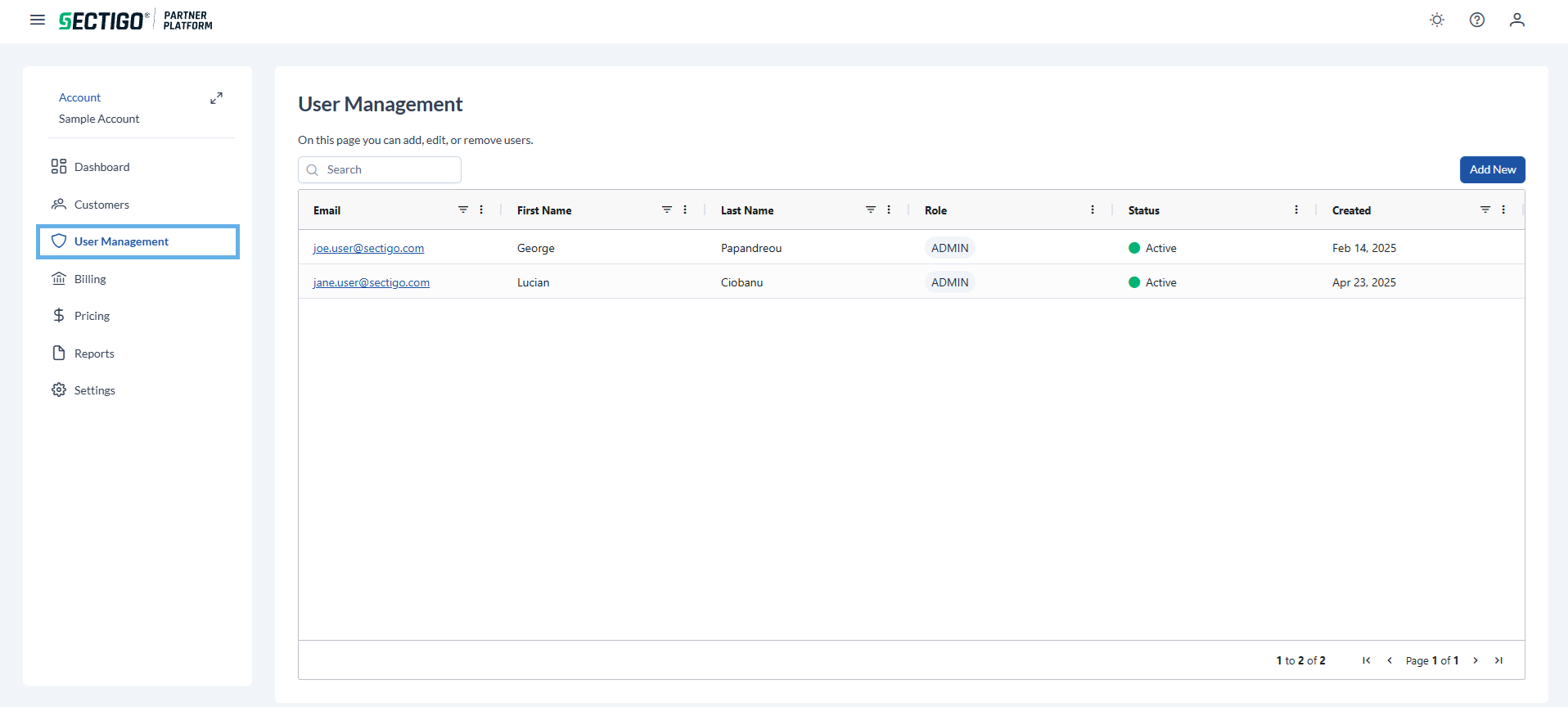 Users page
