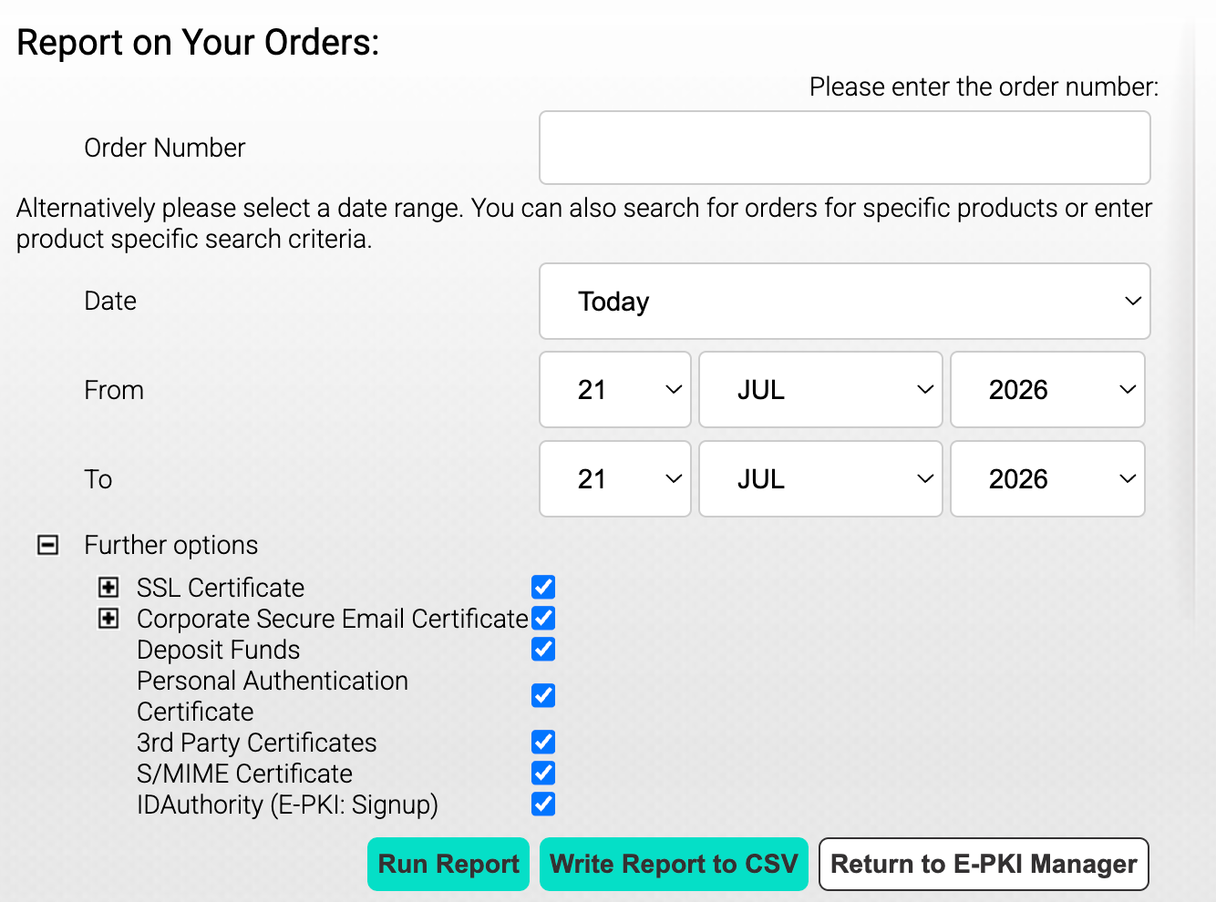 Report on your orders